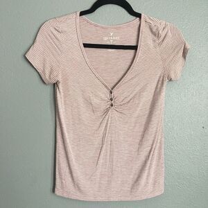 American Eagle • Soft and Sexy Mauve Striped V-Neck Shirt Size Small